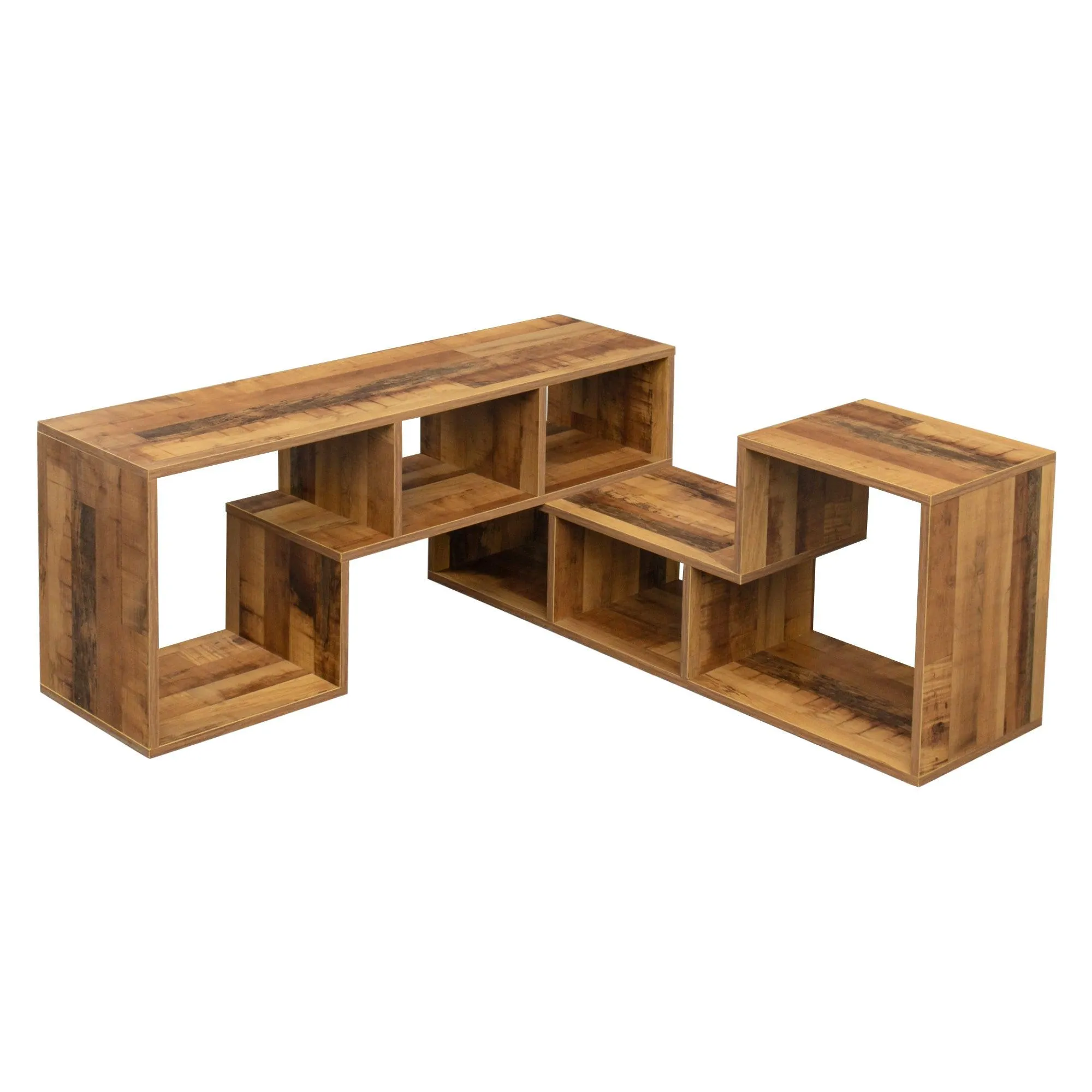 Double L-Shaped Oak TV Stand, Display Shelf, Bookcase for Home Furniture, Fir Wood