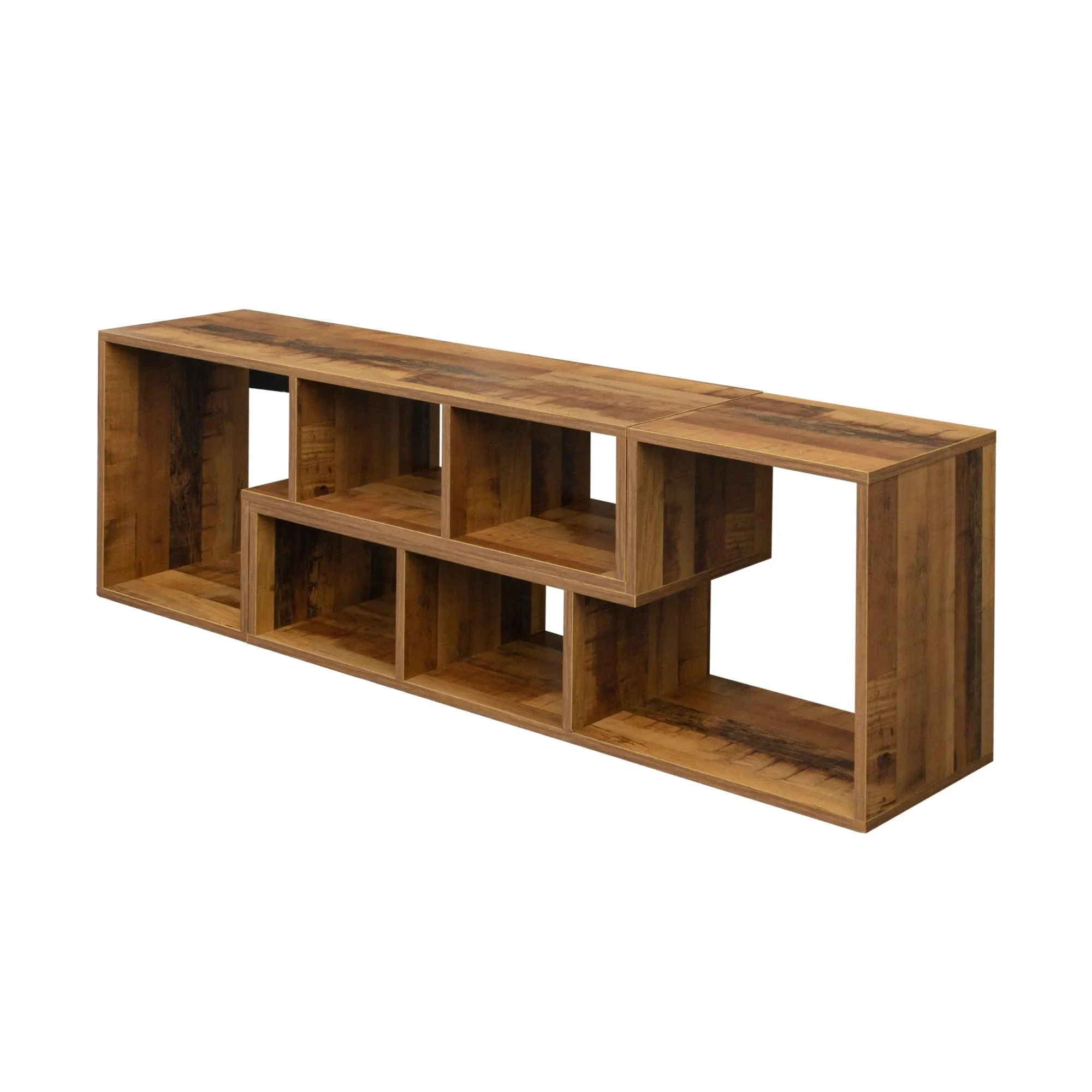 Double L-Shaped Oak TV Stand, Display Shelf, Bookcase for Home Furniture, Fir Wood