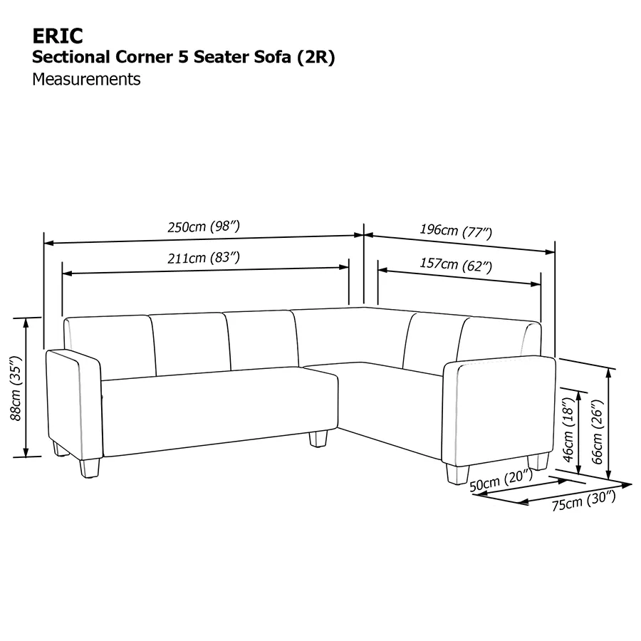 Eric Corner Sectional 5 Seat Sofa (2R) Sofa