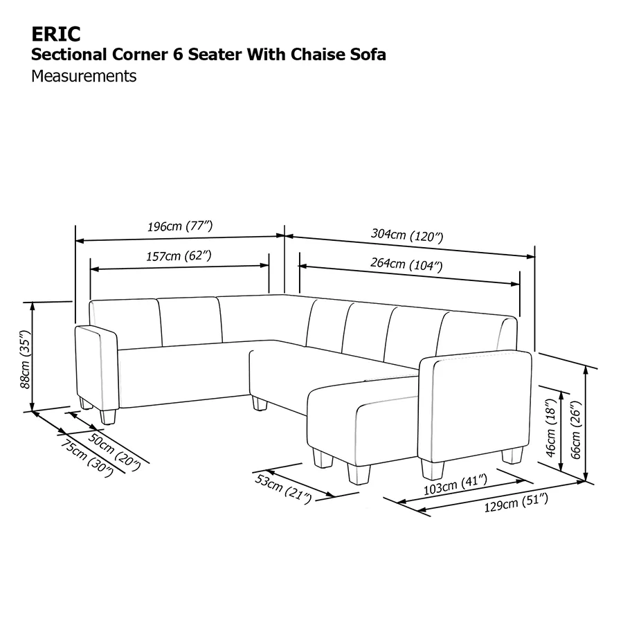 Eric Sectional 6 Seat with Chaise (2L) Sofa