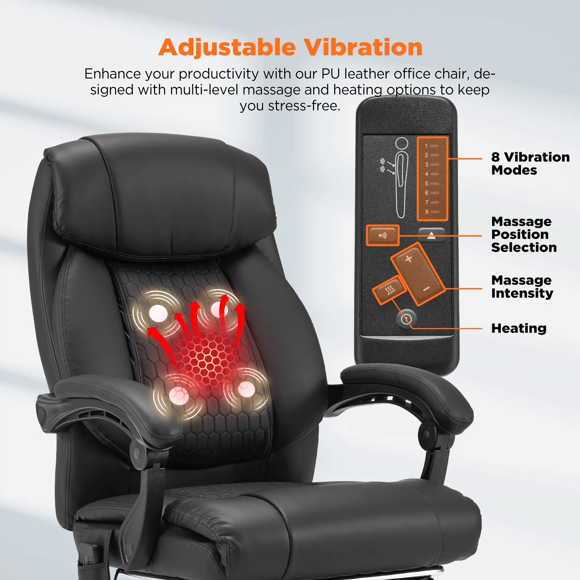 Executive Reclining Heated Massage Office Chair with Footrest Black