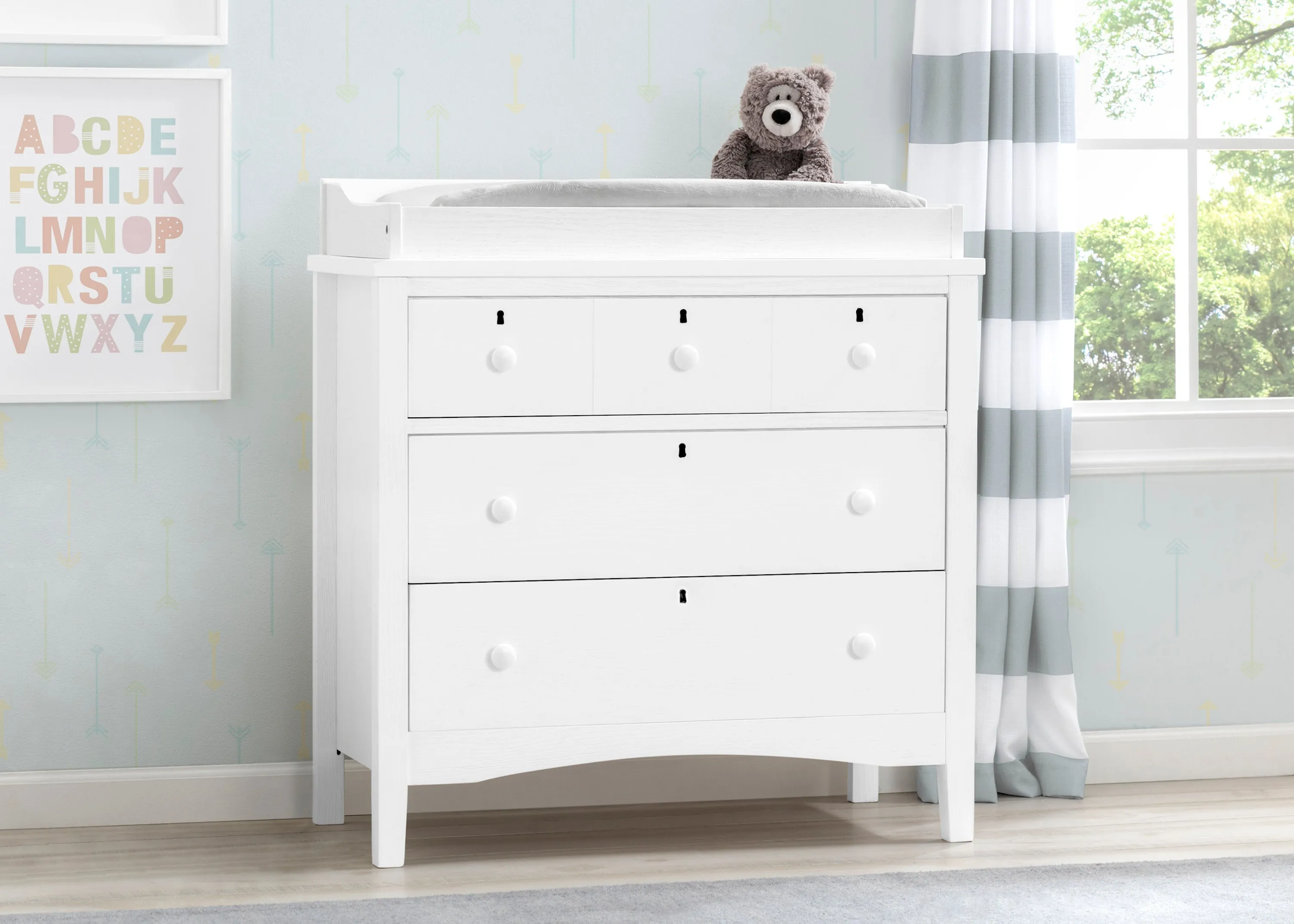 Farmhouse 3 Drawer Dresser with Changing Top and Interlocking Drawers