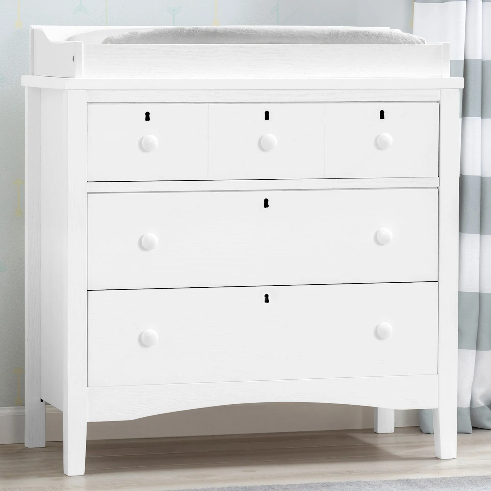 Farmhouse 3 Drawer Dresser with Changing Top and Interlocking Drawers