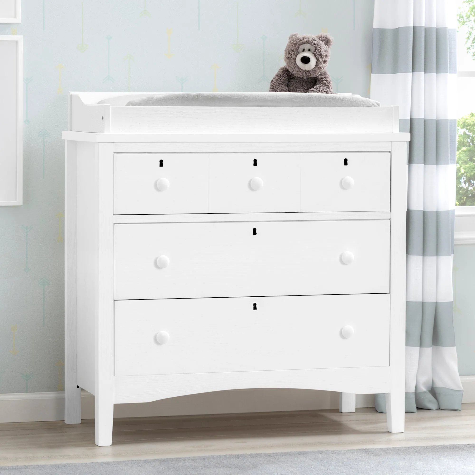 Farmhouse 3 Drawer Dresser with Changing Top and Interlocking Drawers