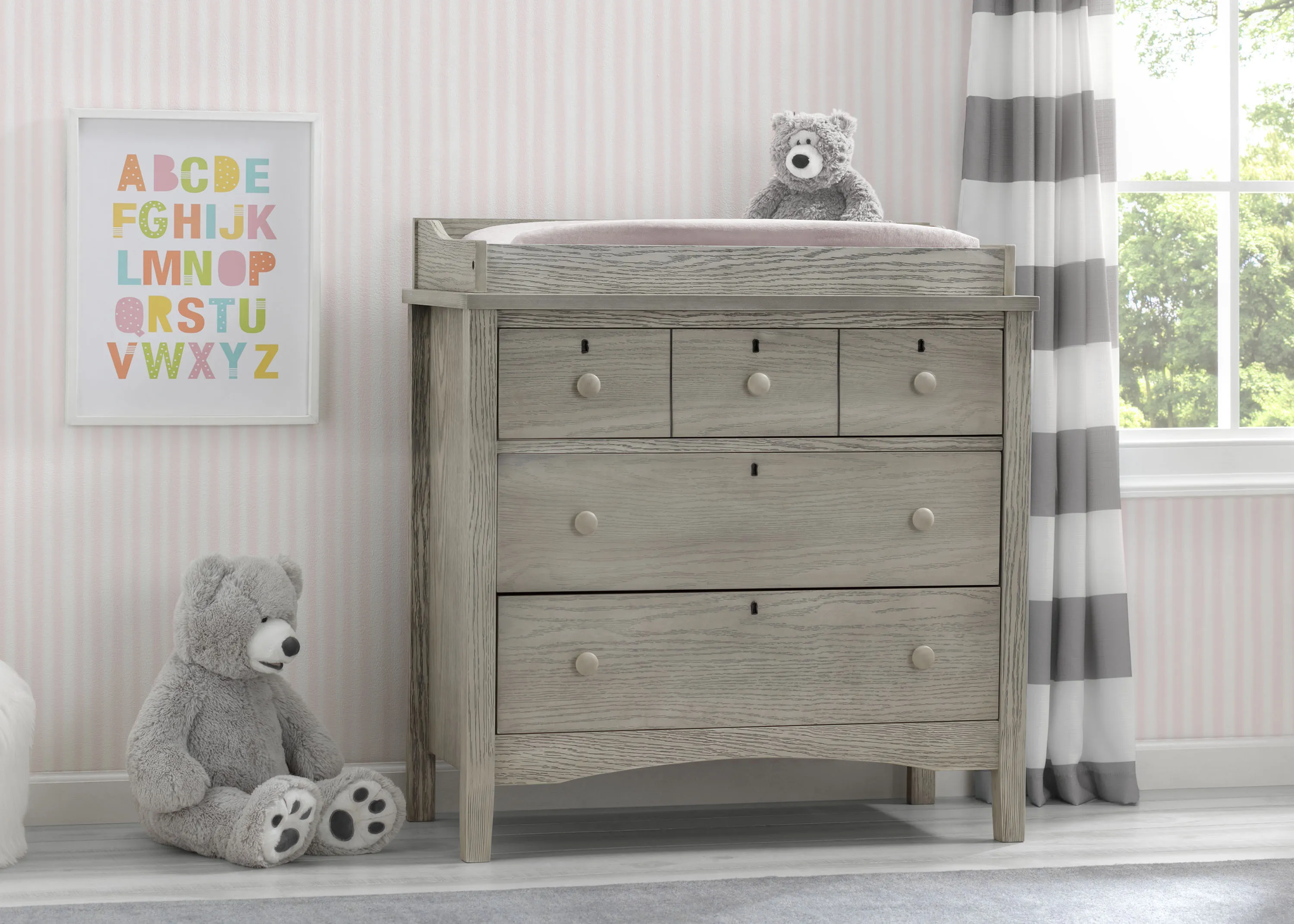 Farmhouse 3 Drawer Dresser with Changing Top and Interlocking Drawers