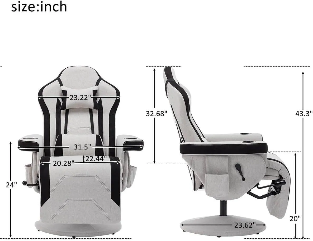 Gaming Recliner, Best Reclining Gaming Chair Racing Style with Cup Holder, Adjustable Headrest & Lumbar Support, Gray