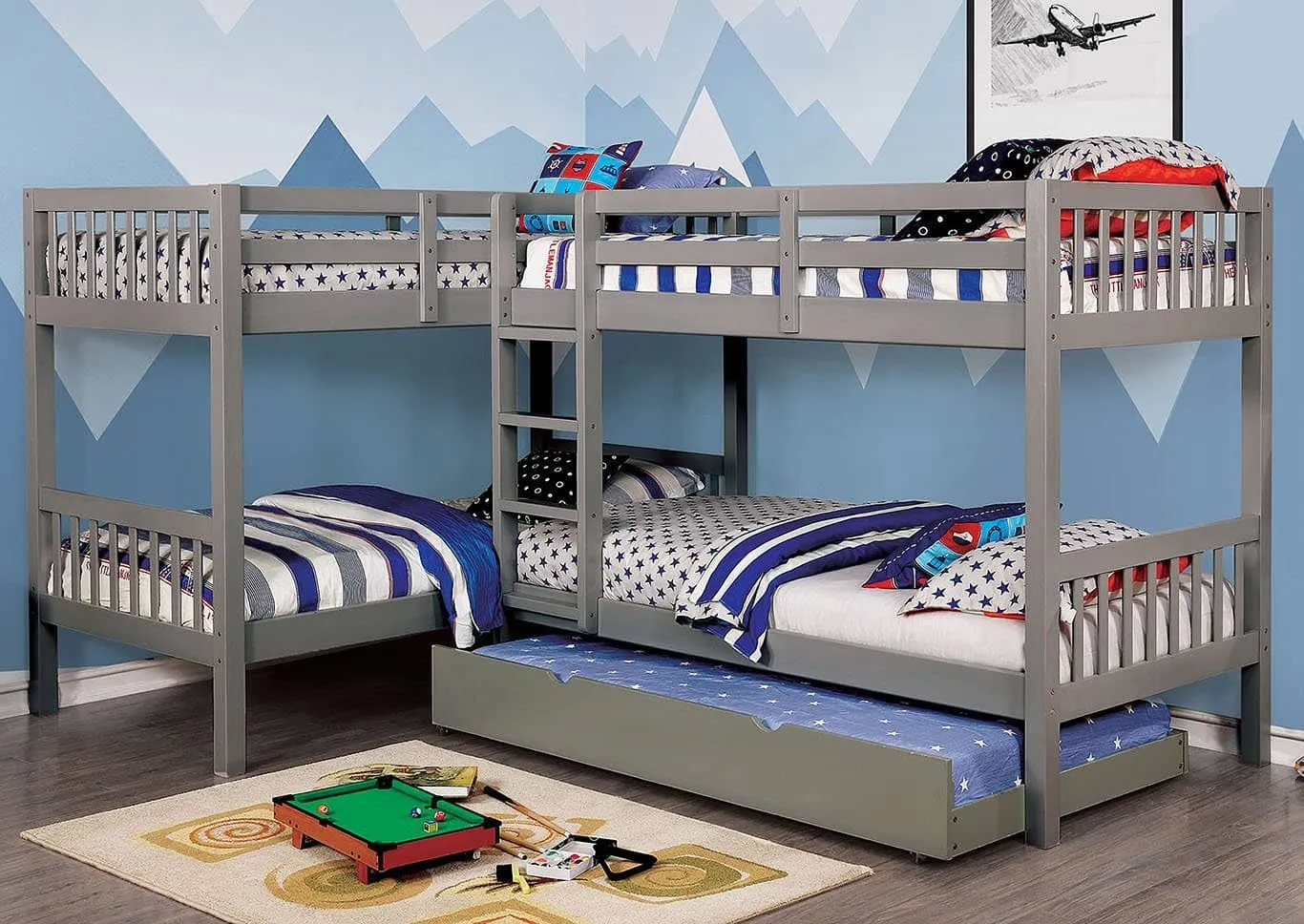 Hannah Grey Corner Quadruple Bunk Bed