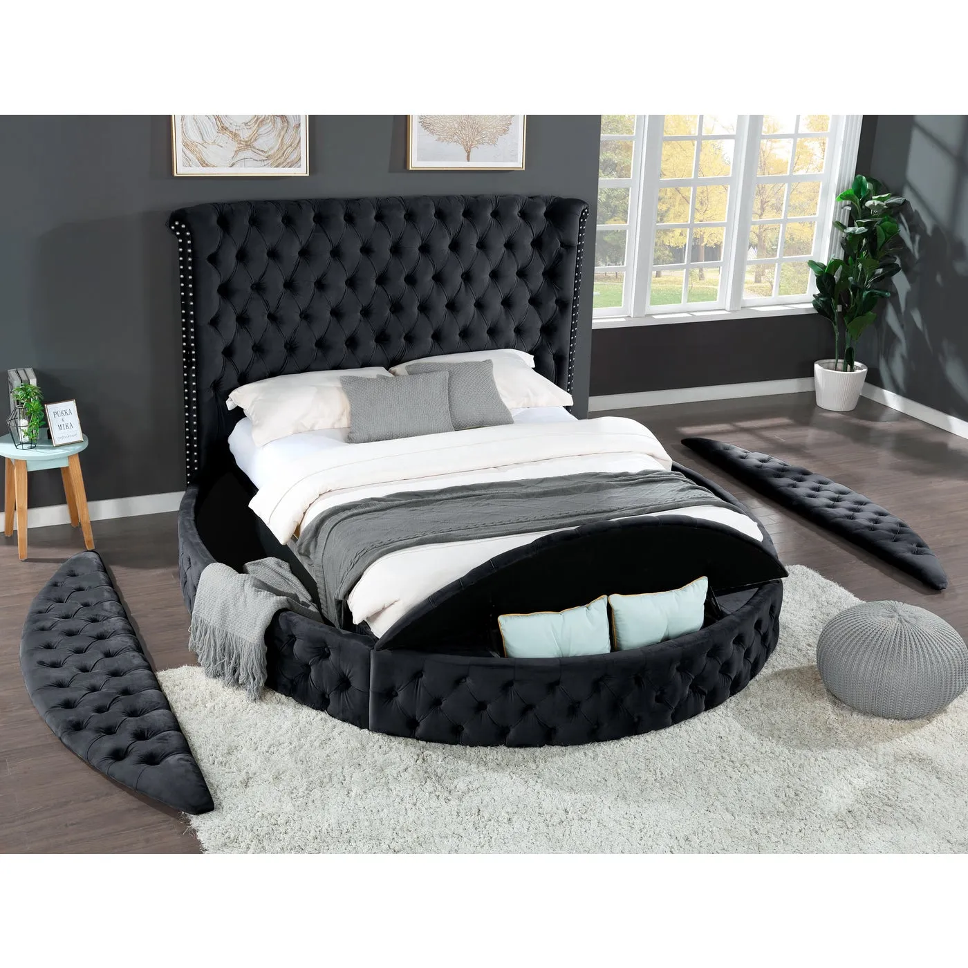 Hazel Black Velvet Storage Bed