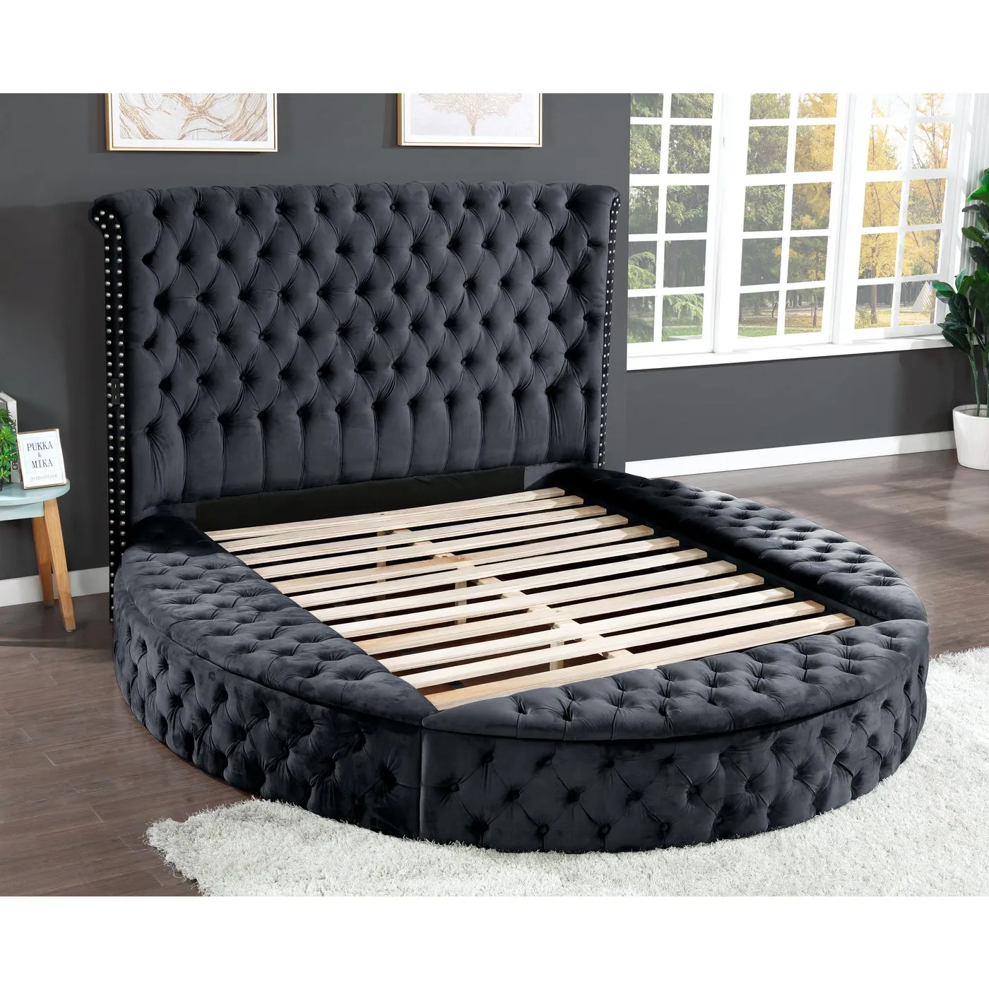 Hazel Black Velvet Storage Bed