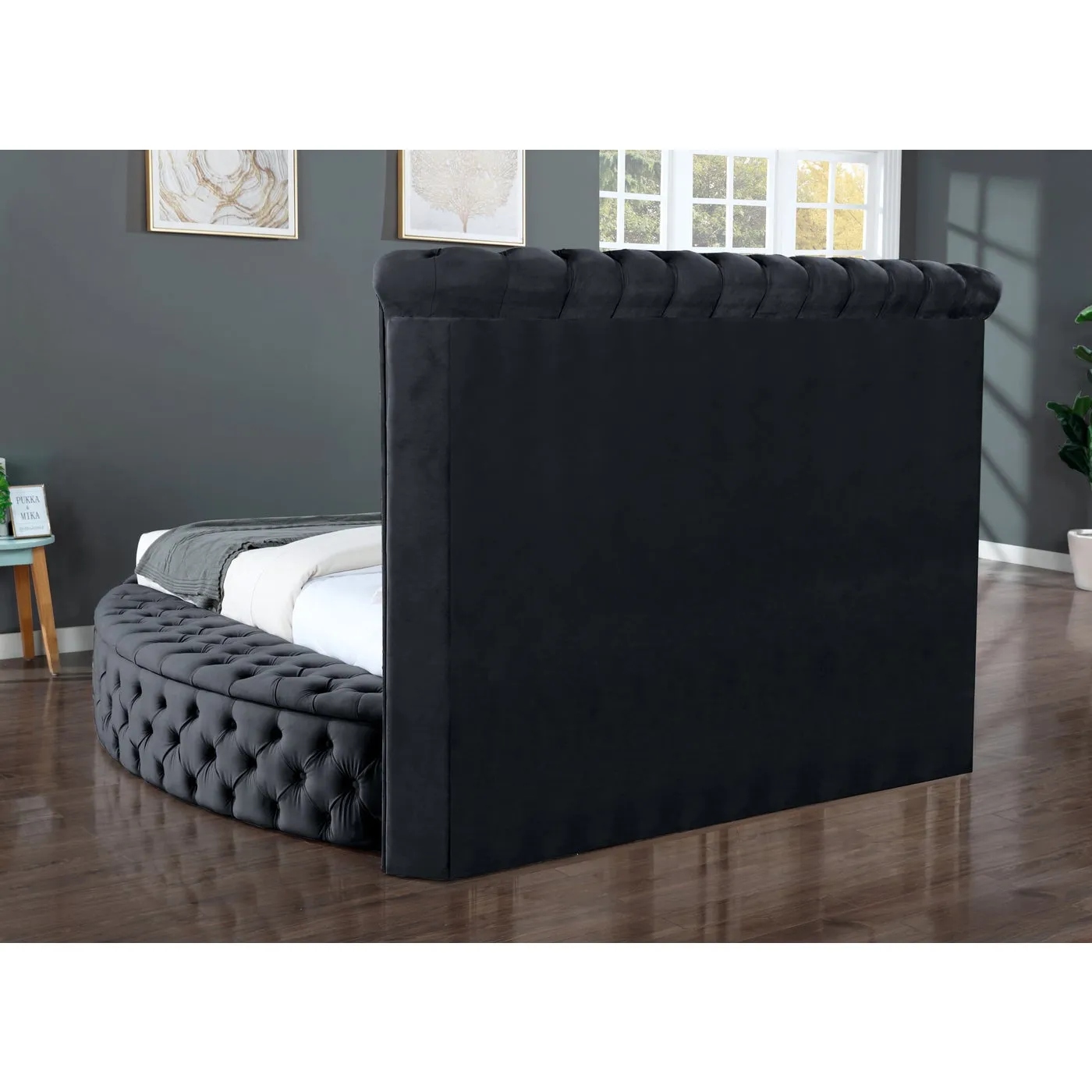 Hazel Black Velvet Storage Bed