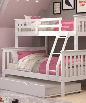 Hazel White Bunk Bed with Trundle