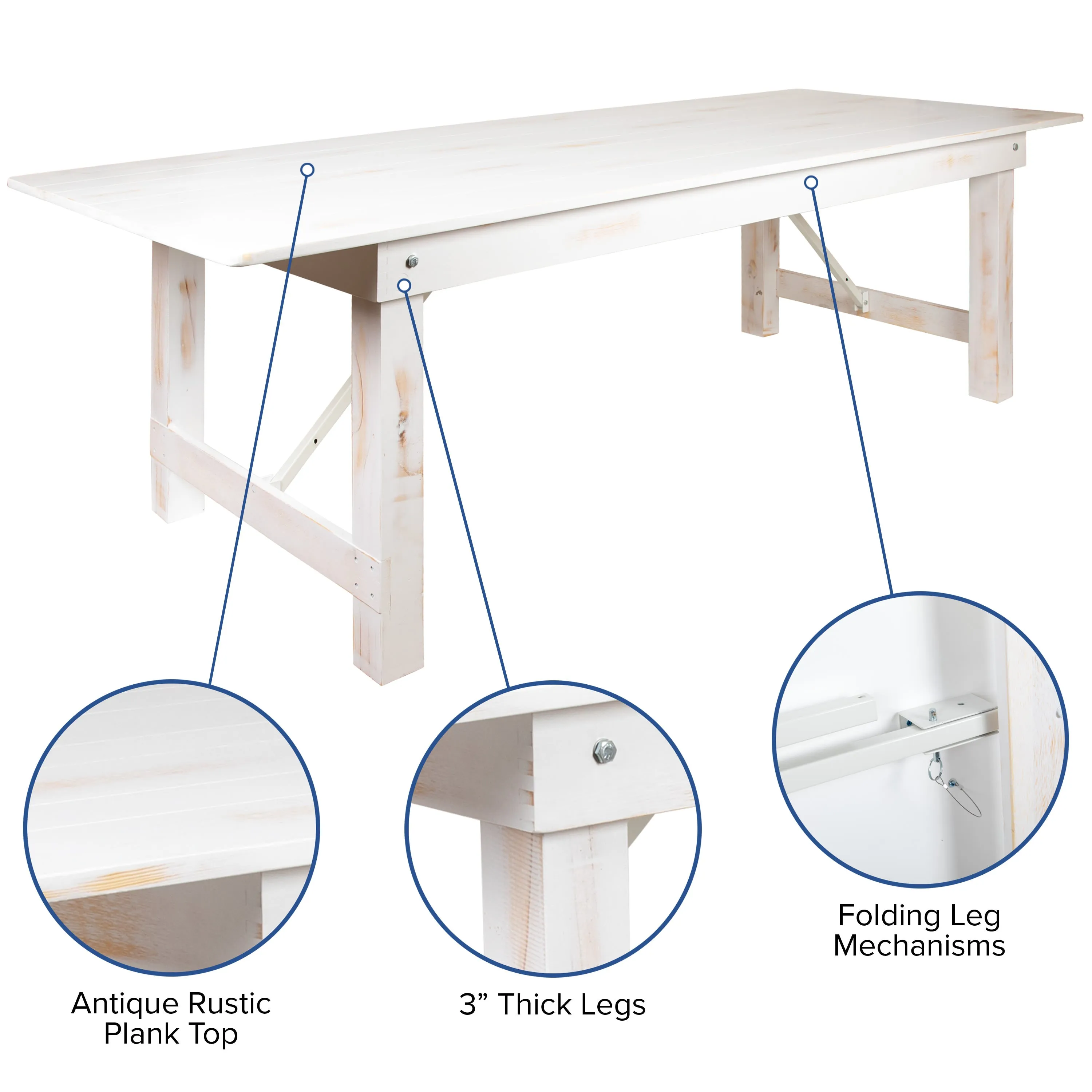 HERCULES Series 8' x 40" Solid Pine Folding Farm Table