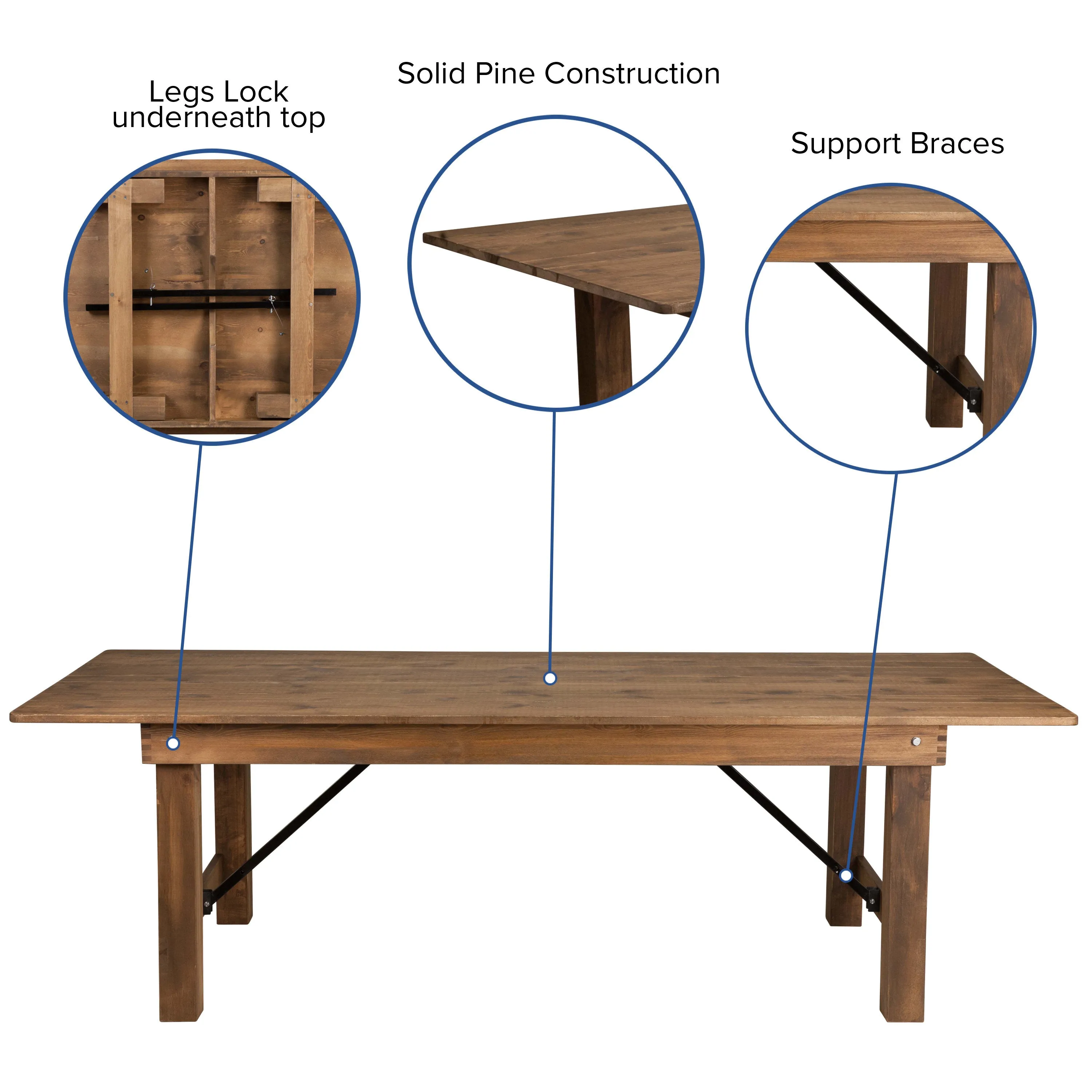 HERCULES Series 8' x 40" Solid Pine Folding Farm Table