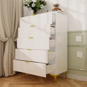 High Gloss 5-Drawer Dresser Freestanding Cabinet with Ample Storage