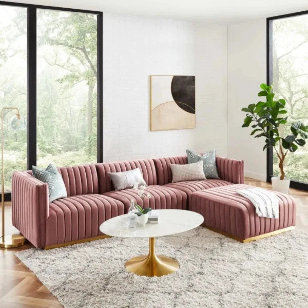 Highline Mid-century Modern Fabric Chaise Sectional