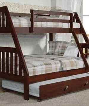 Ian Modern Dark Wood Twin over Full Bunk Bed with Trundle