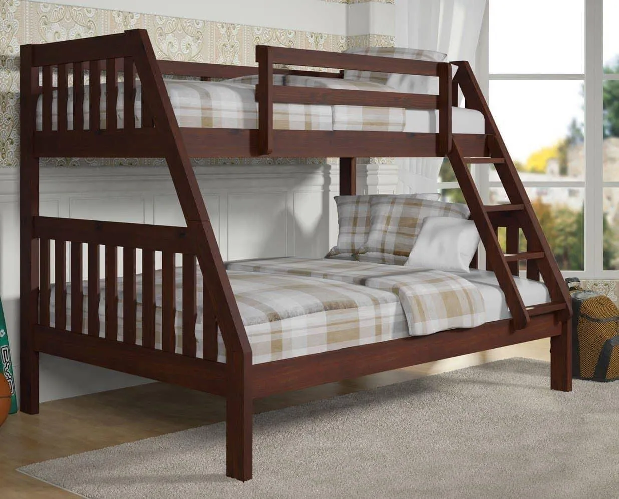 Ian Modern Dark Wood Twin over Full Bunk Bed