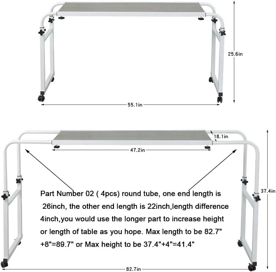 ITEM# 0175   Overbed Desk Laptop Cart Laptop Desk with Wheels Over Bed Desk Adjustable Overbed Table with Wheels King Queen Bed Table Bed Table on Wheels Overbed Laptop Table