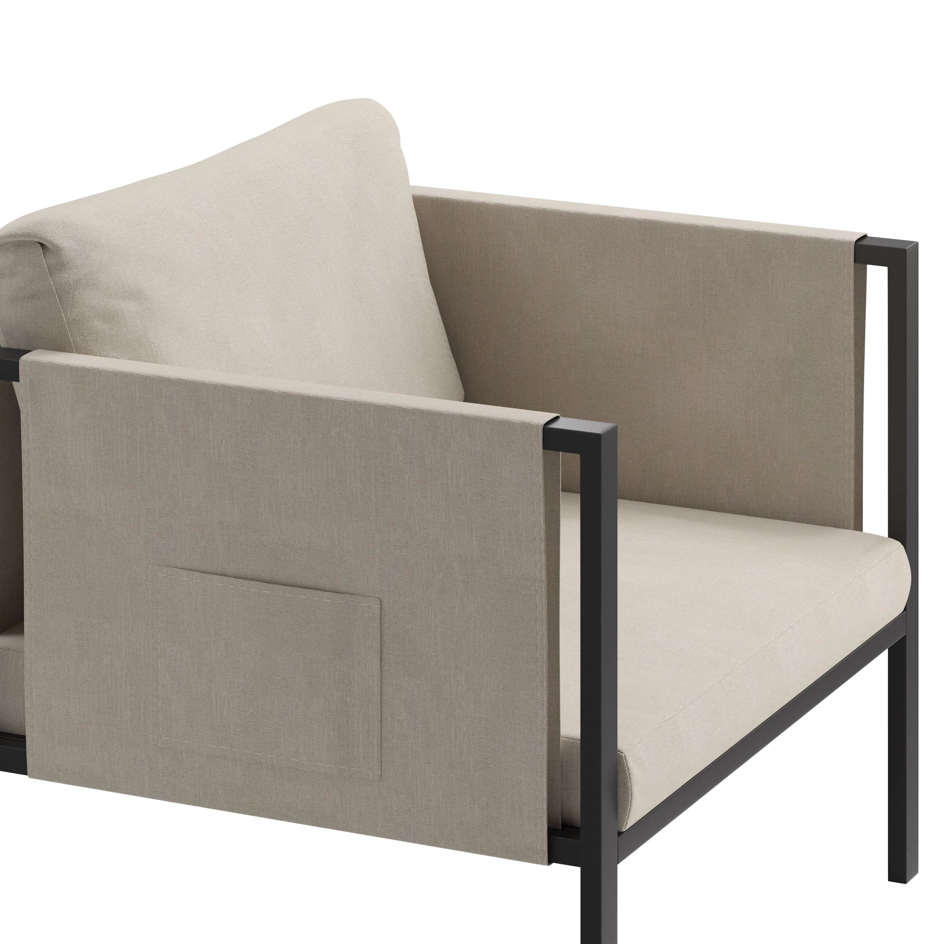 Lea Indoor/Outdoor Patio Chair with Cushions - Modern Steel Framed Chair with Storage Pockets