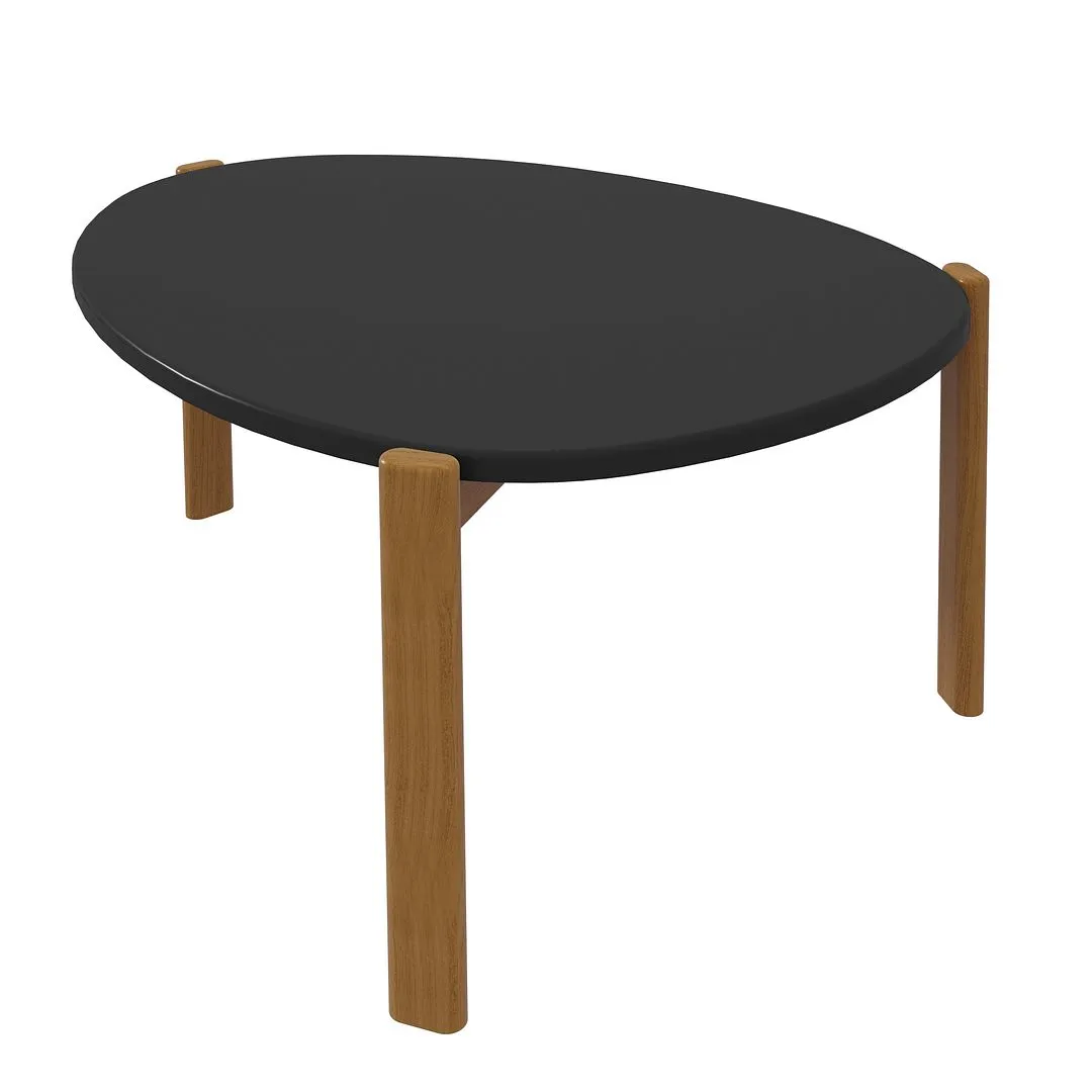 Manhattan Comfort Mid-Century Modern Gales Coffee Table with Solid Wood Legs in Matte Black