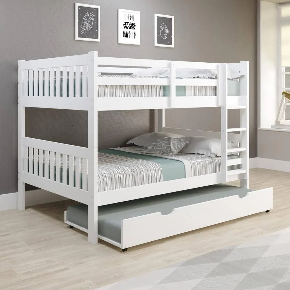 Max Full Size White Bunk Bed with Trundle