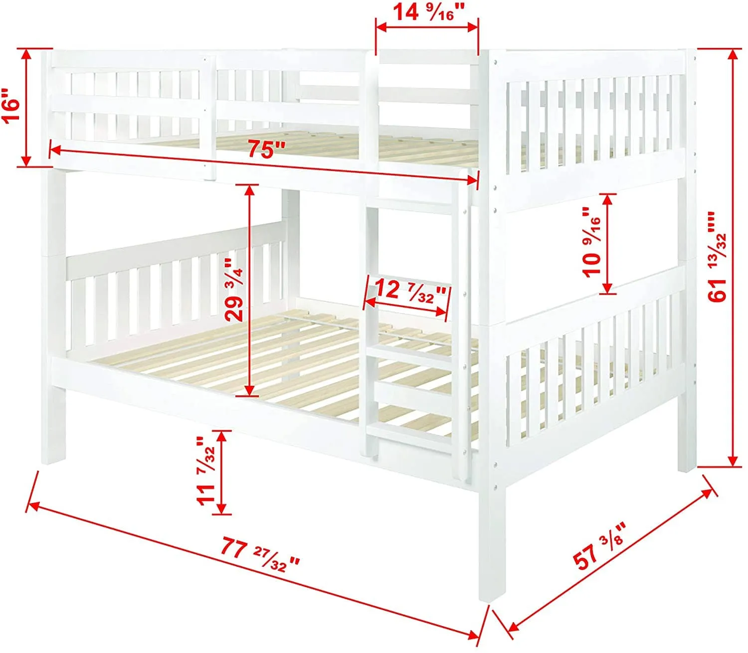 Max Full Size White Bunk Bed with Trundle