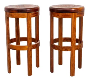 Mid-Century Modern Swivel Oak Bar Stools, Pair