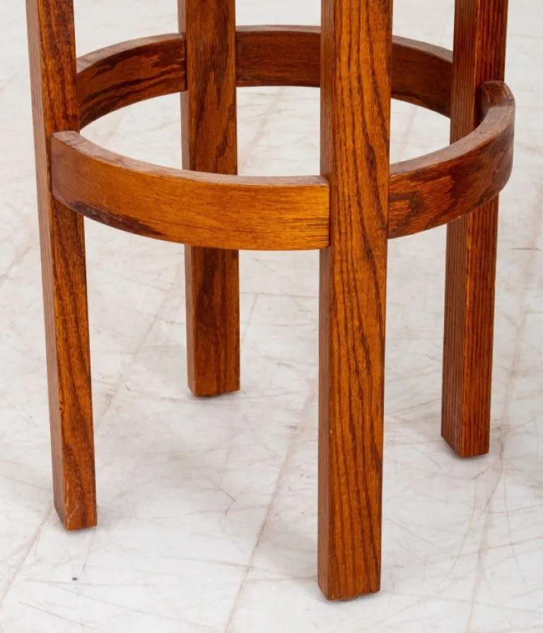 Mid-Century Modern Swivel Oak Bar Stools, Pair