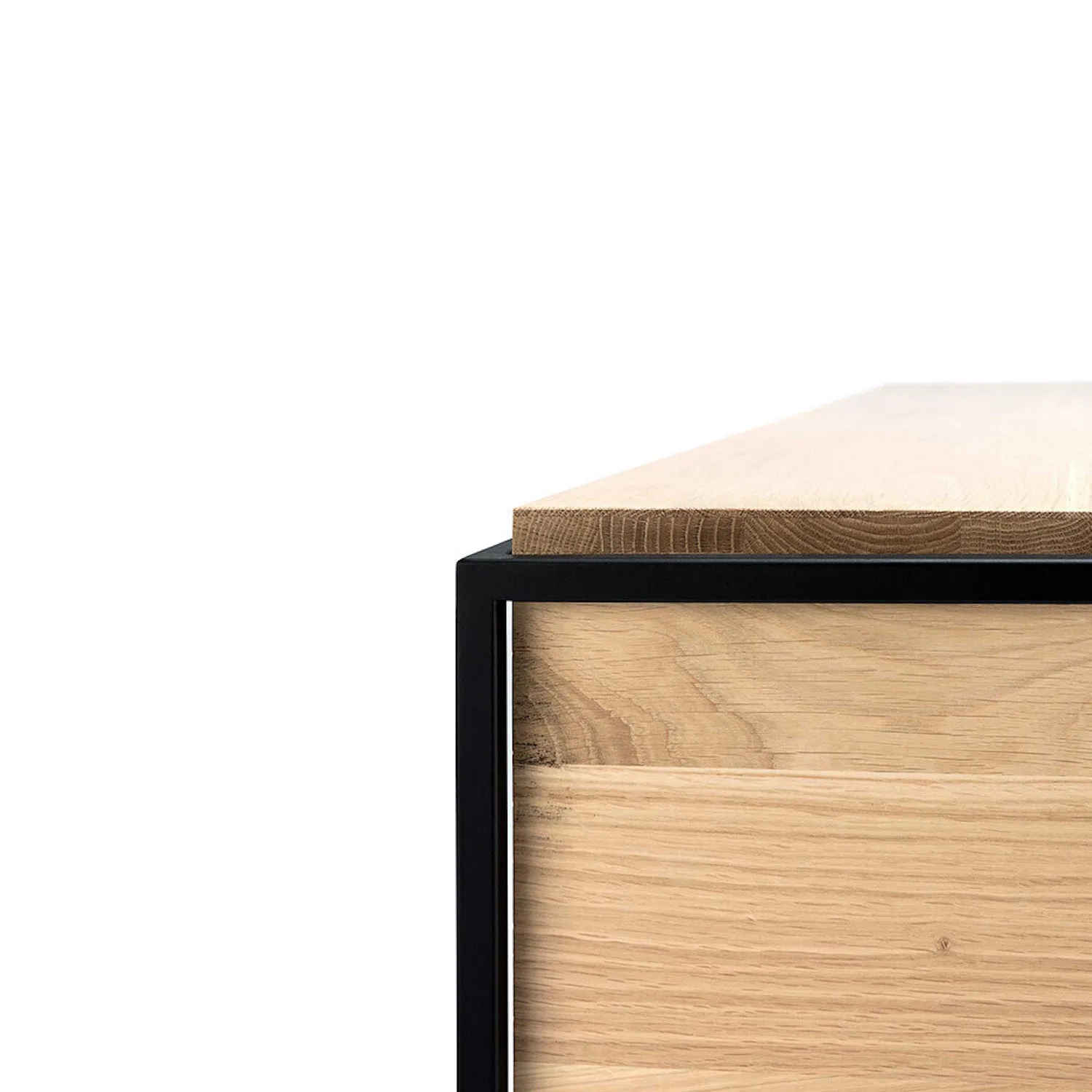 Oak Monolit Bedside Table - Black Metal