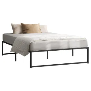 Oikiture Metal Bed Frame Double Size Beds Base Platform Black