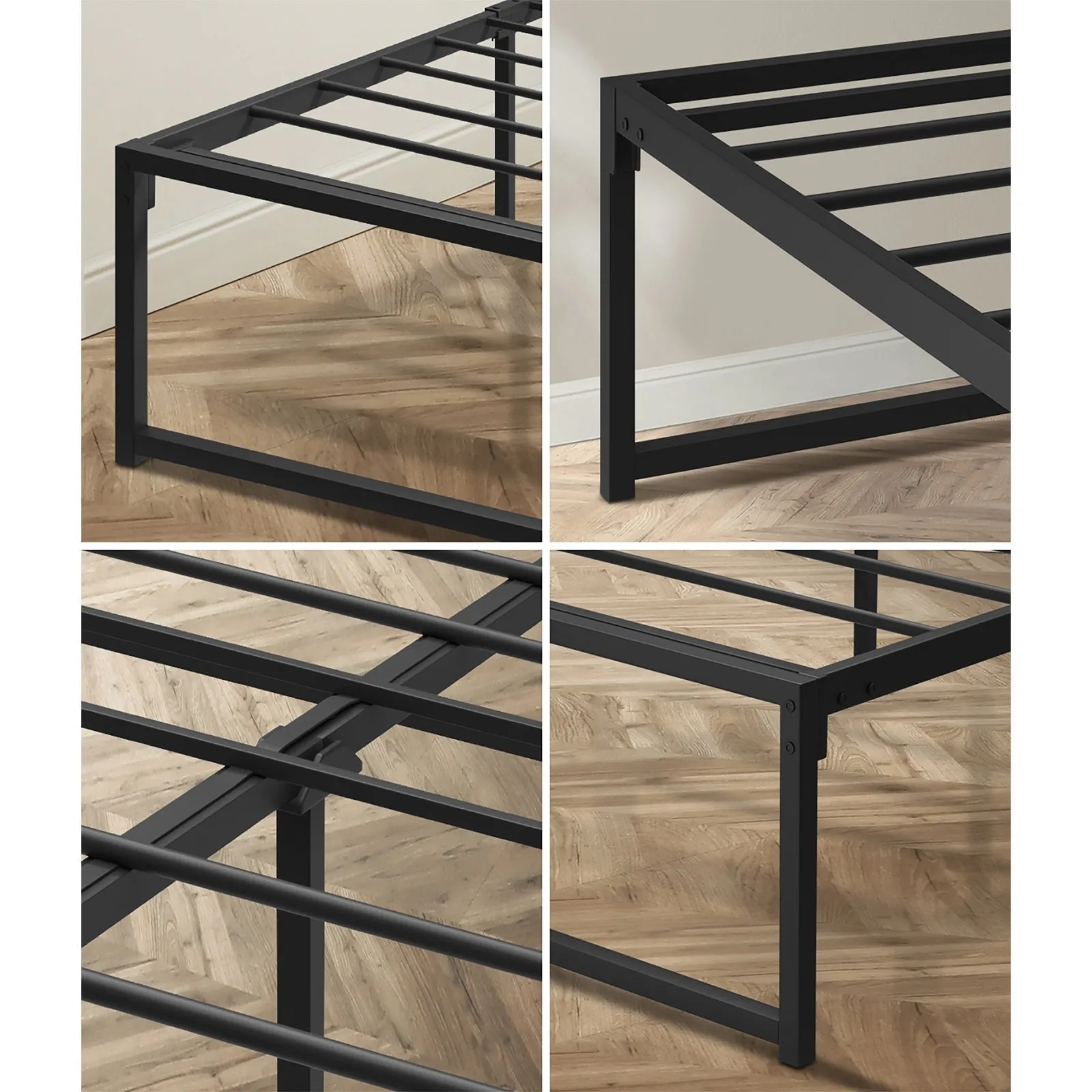 Oikiture Metal Bed Frame Double Size Beds Base Platform Black