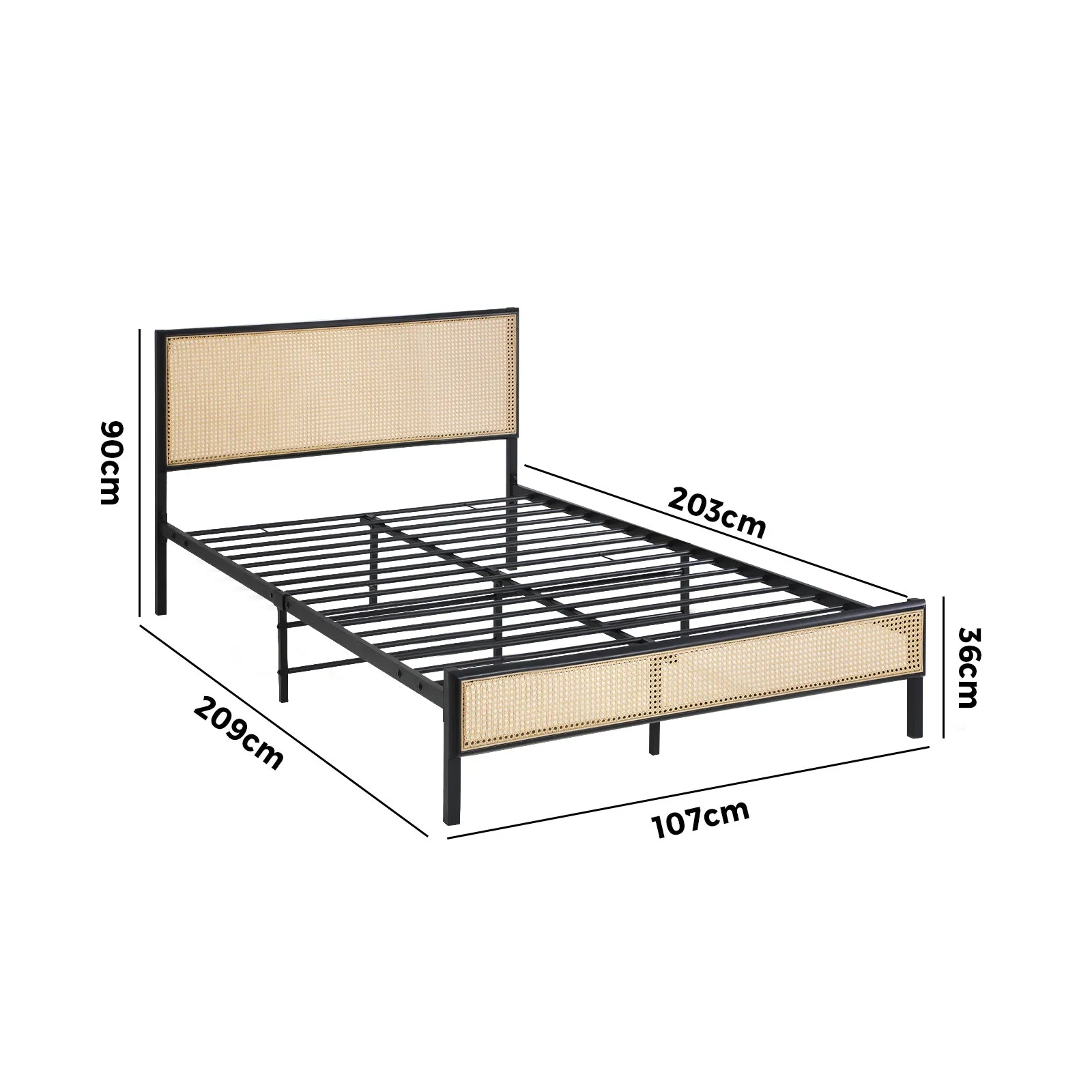 Oikiture Metal Bed Frame King Single Beds Base Platform Rattan