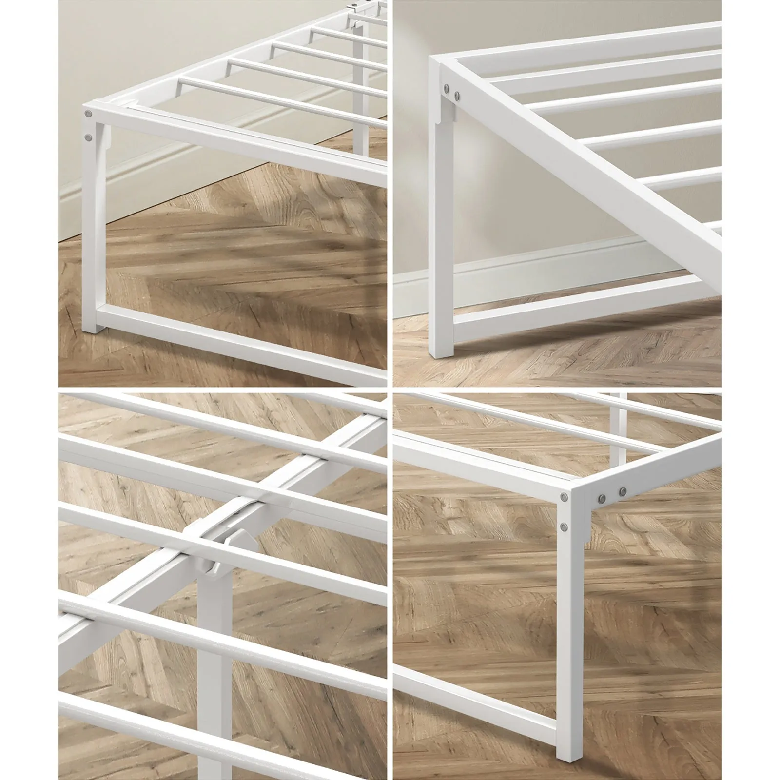 Oikiture Metal Bed Frame King Single Beds Base Platform White