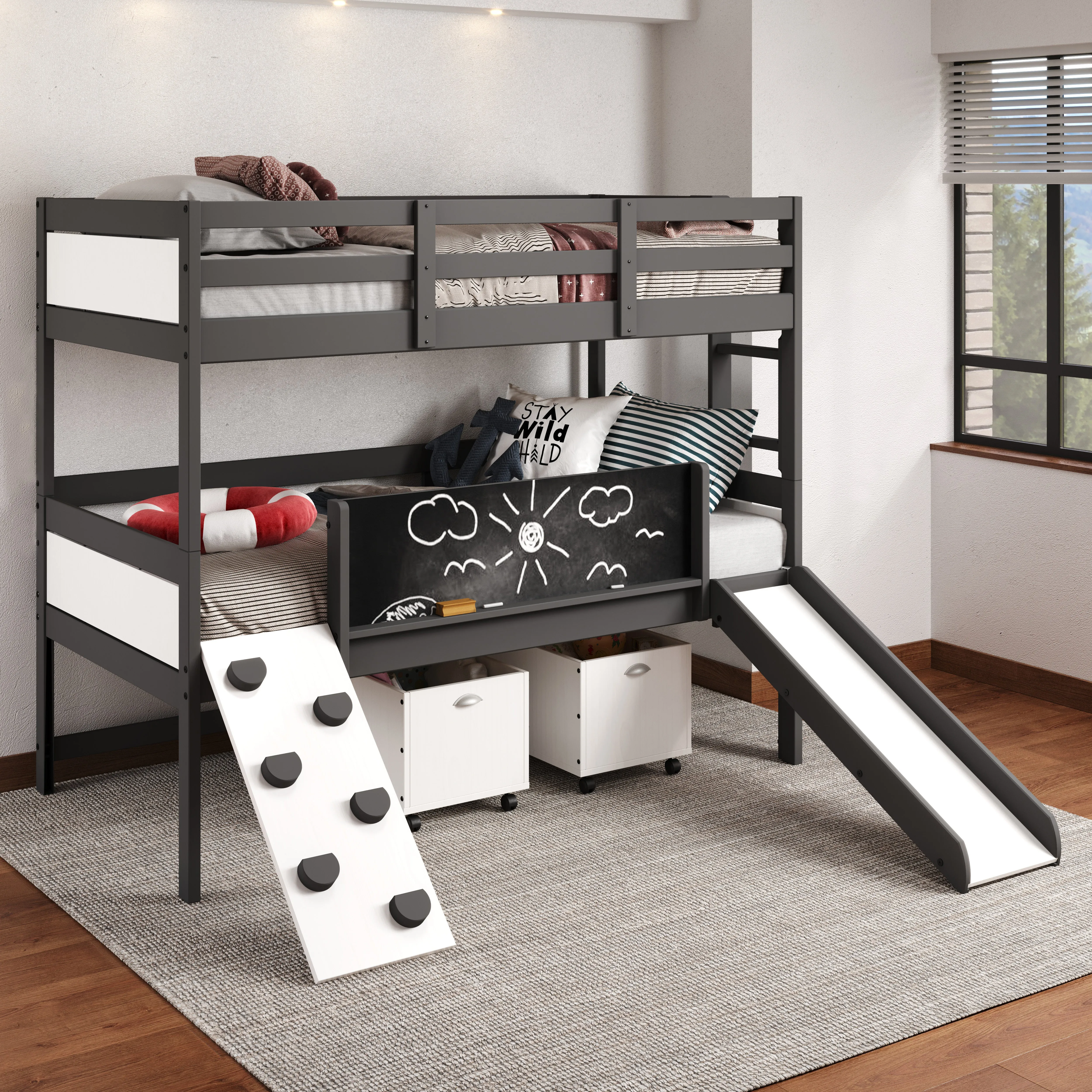 Ophelia Bunk Bed with Slide & Climbing Wall