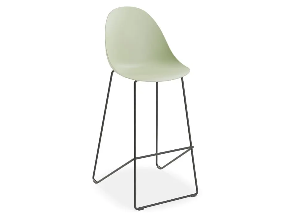 Pebble Mint Green Stool Shell Seat - Bar Stool 75cm Seat - White Base