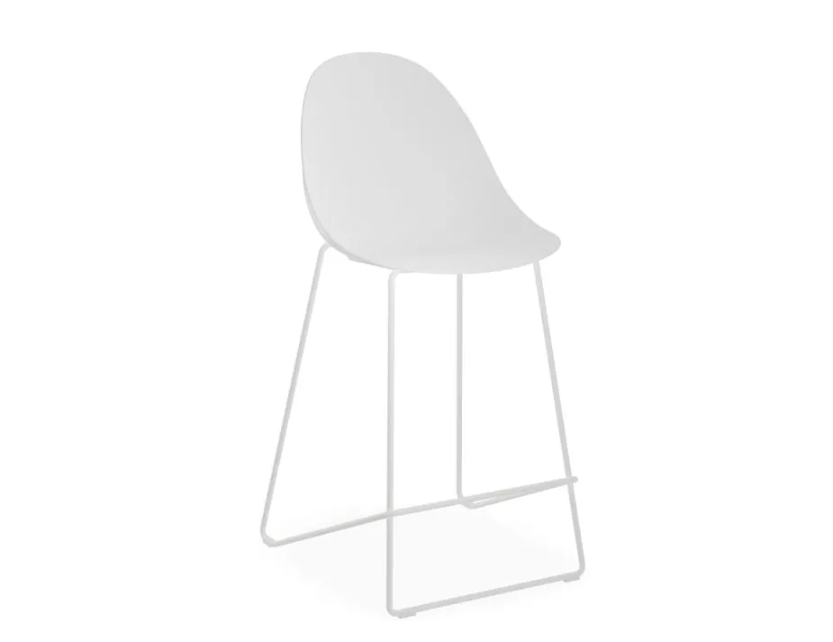 Pebble White Stool Shell Seat - Bar Stool 75cm Seat Height - White Frame