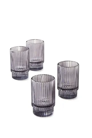 premium Slim Clear Ribbed Glass Votive Holder, Christmas, Home DÃ©cor, Pack of 24 Pleated Smoke Grey 3.75" Tall