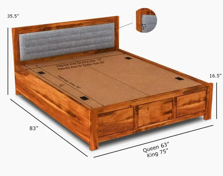 R.J International Wood Upholstered Essential Bed with Storage (King (78 x 72), Walnut Finish)