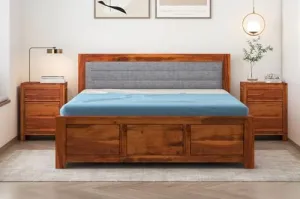 R.J International Wood Upholstered Essential Bed with Storage (King (78 x 72), Walnut Finish)