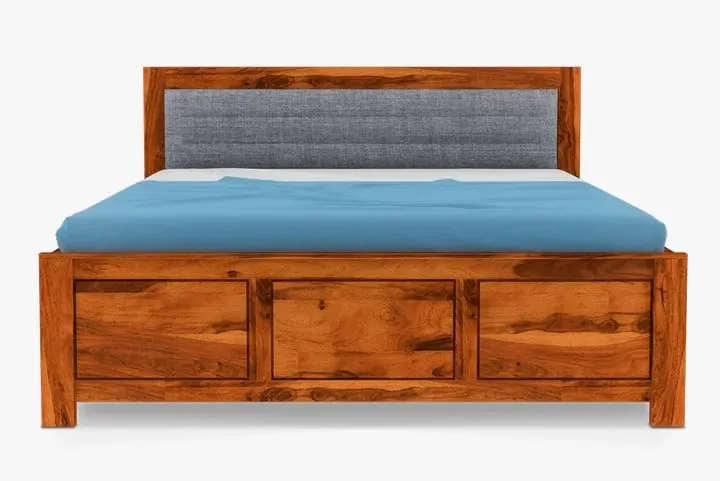 R.J International Wood Upholstered Essential Bed with Storage (King (78 x 72), Walnut Finish)