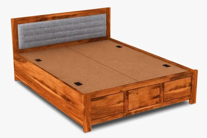 R.J International Wood Upholstered Essential Bed with Storage (King (78 x 72), Walnut Finish)