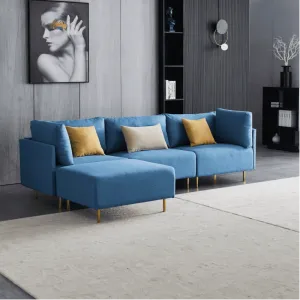 Ronaldo Sectional Sofa Set in Blue Color With Ottoman