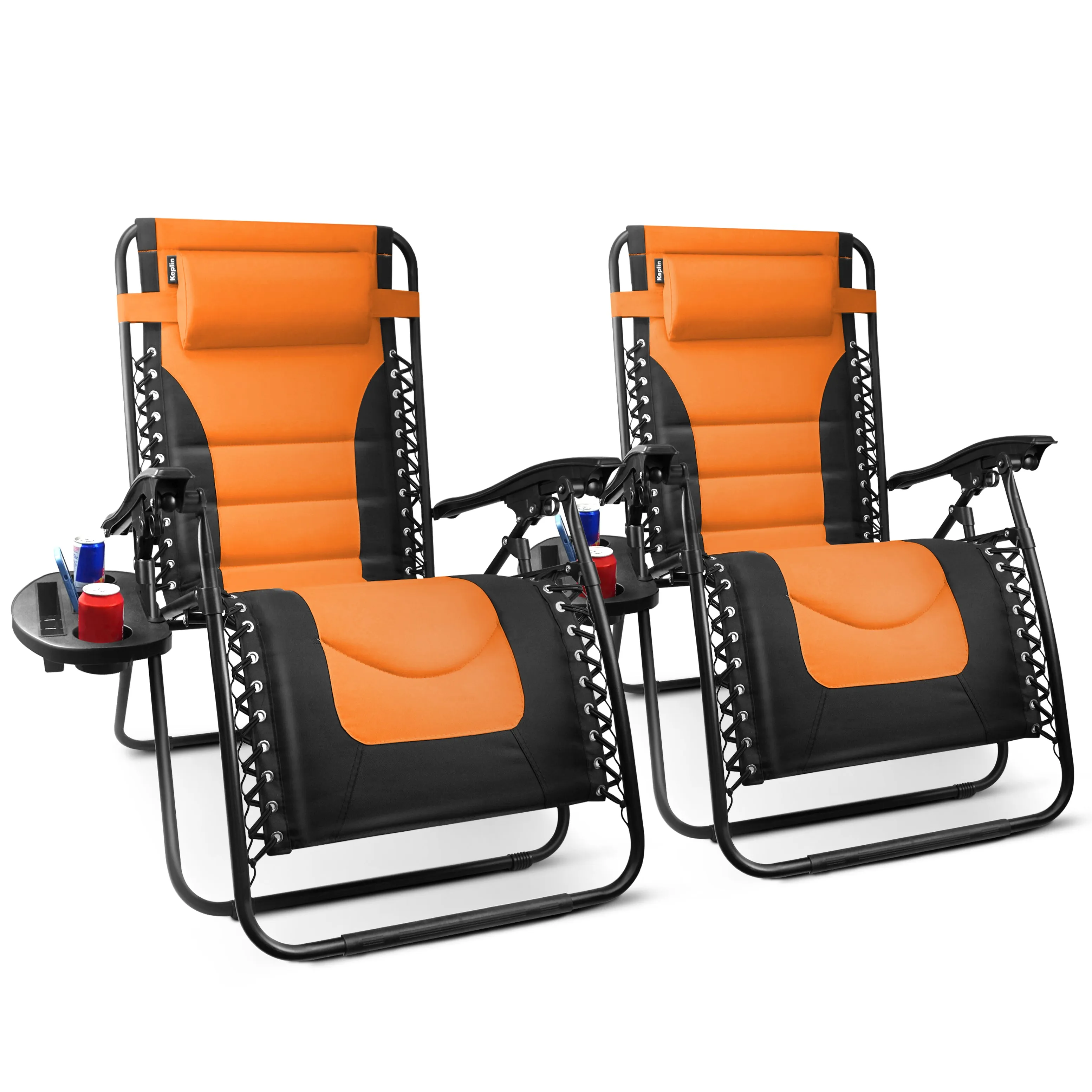 Set of 2 - Zero Gravity Recliner Chairs, Outdoor & Garden Sun loungers with Padded Seats and Adjustable Headrests Pillows with Cup & Phone Holder XXL