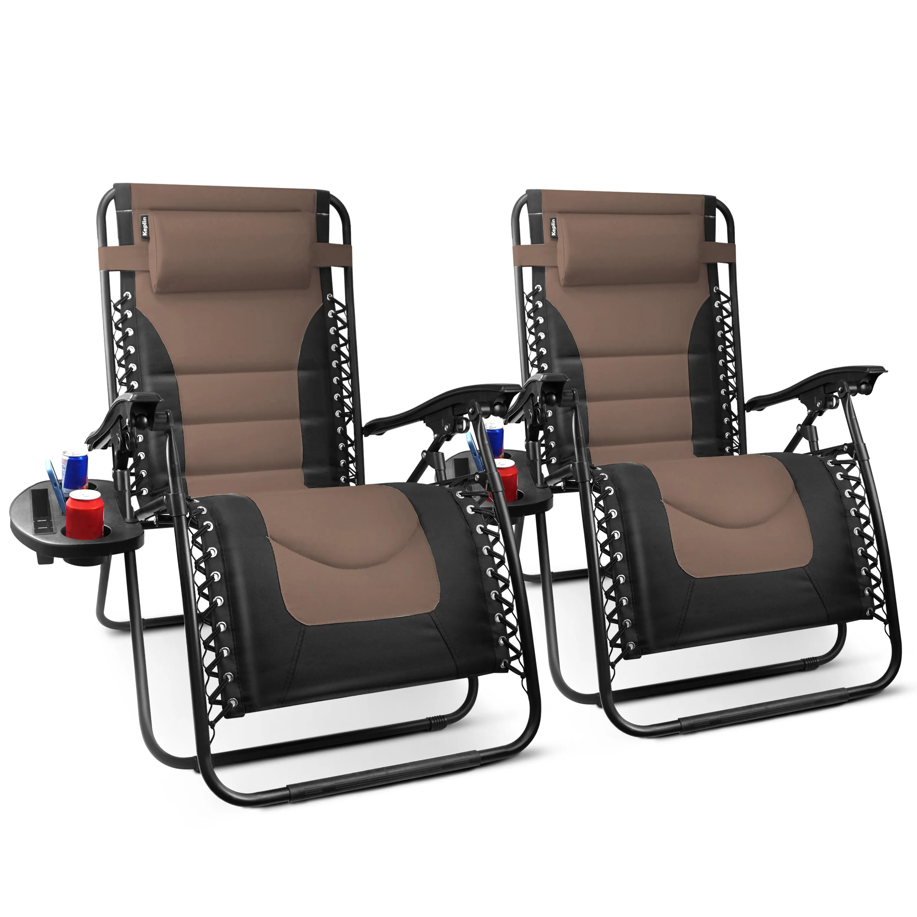 Set of 2 - Zero Gravity Recliner Chairs, Outdoor & Garden Sun loungers with Padded Seats and Adjustable Headrests Pillows with Cup & Phone Holder XXL