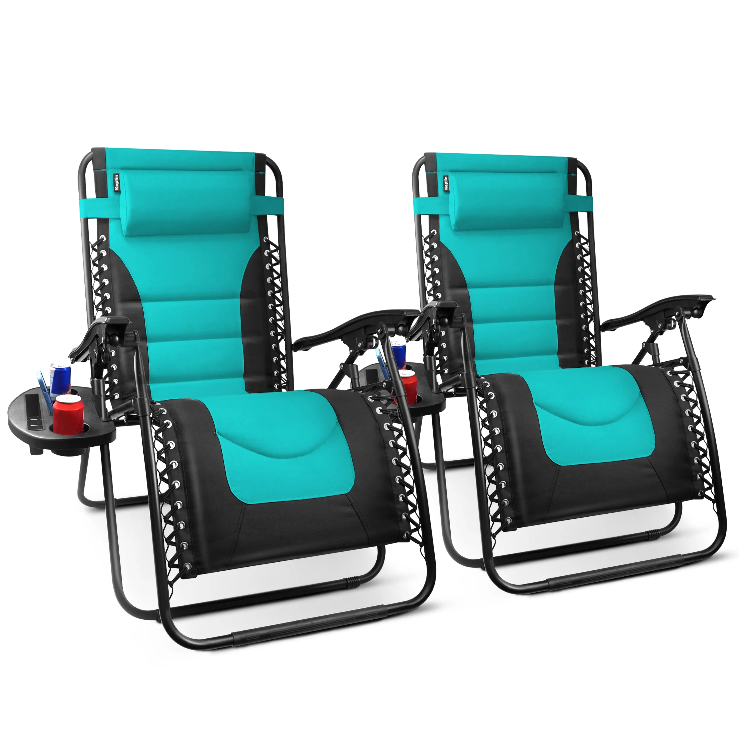 Set of 2 - Zero Gravity Recliner Chairs, Outdoor & Garden Sun loungers with Padded Seats and Adjustable Headrests Pillows with Cup & Phone Holder XXL