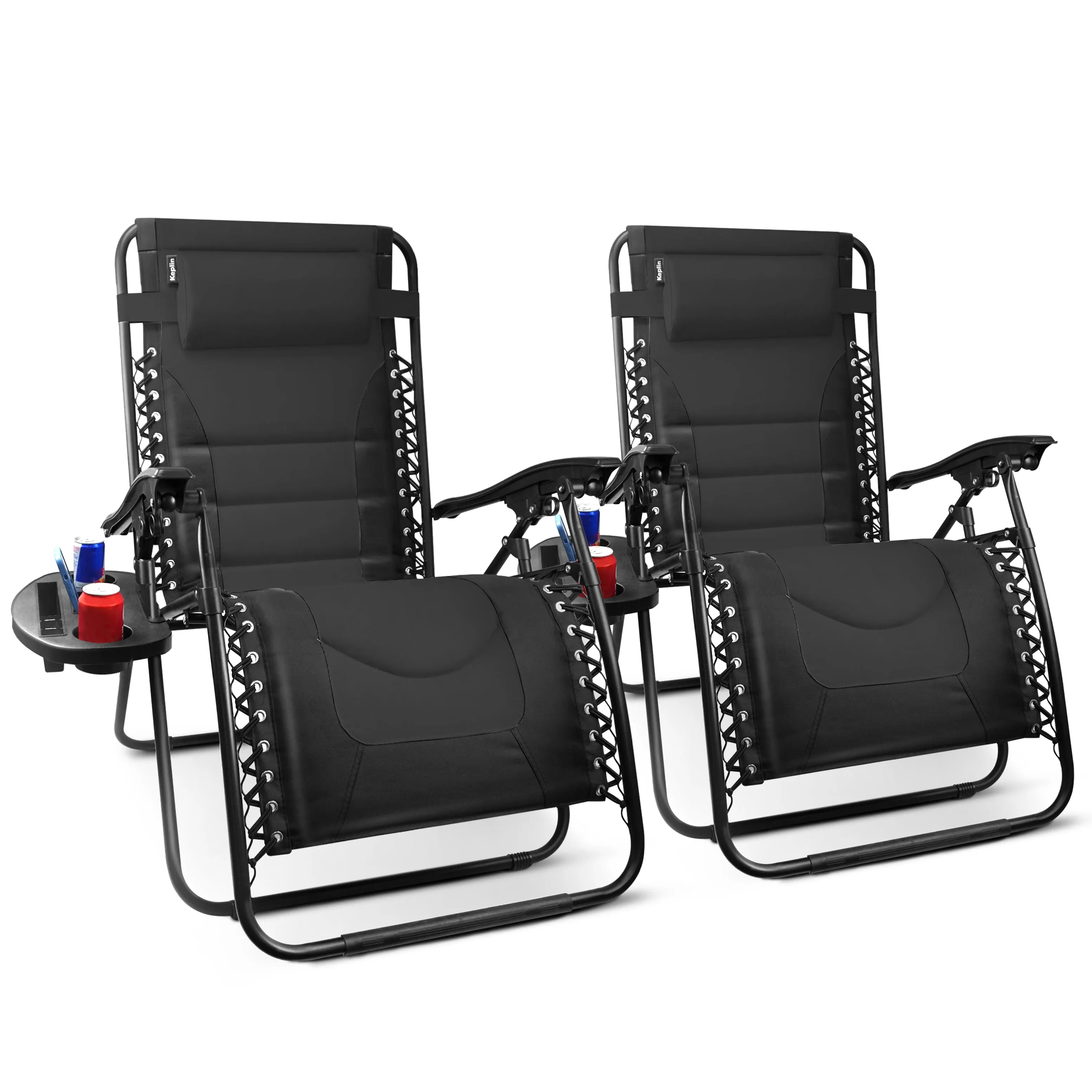 Set of 2 - Zero Gravity Recliner Chairs, Outdoor & Garden Sun loungers with Padded Seats and Adjustable Headrests Pillows with Cup & Phone Holder XXL