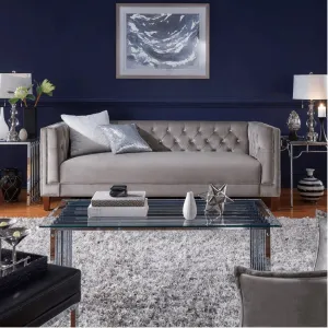 Silver Orchid Jewel-tuft Grey Suede Seating with Nailhead