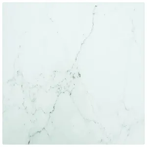 Table Top White 30x30 cm 6 mm Tempered Glass with Marble Design