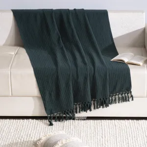 TROOST Woven Throw Blanket, Cotton, Dark Green, Textured, 50"x60", Decorative Accent