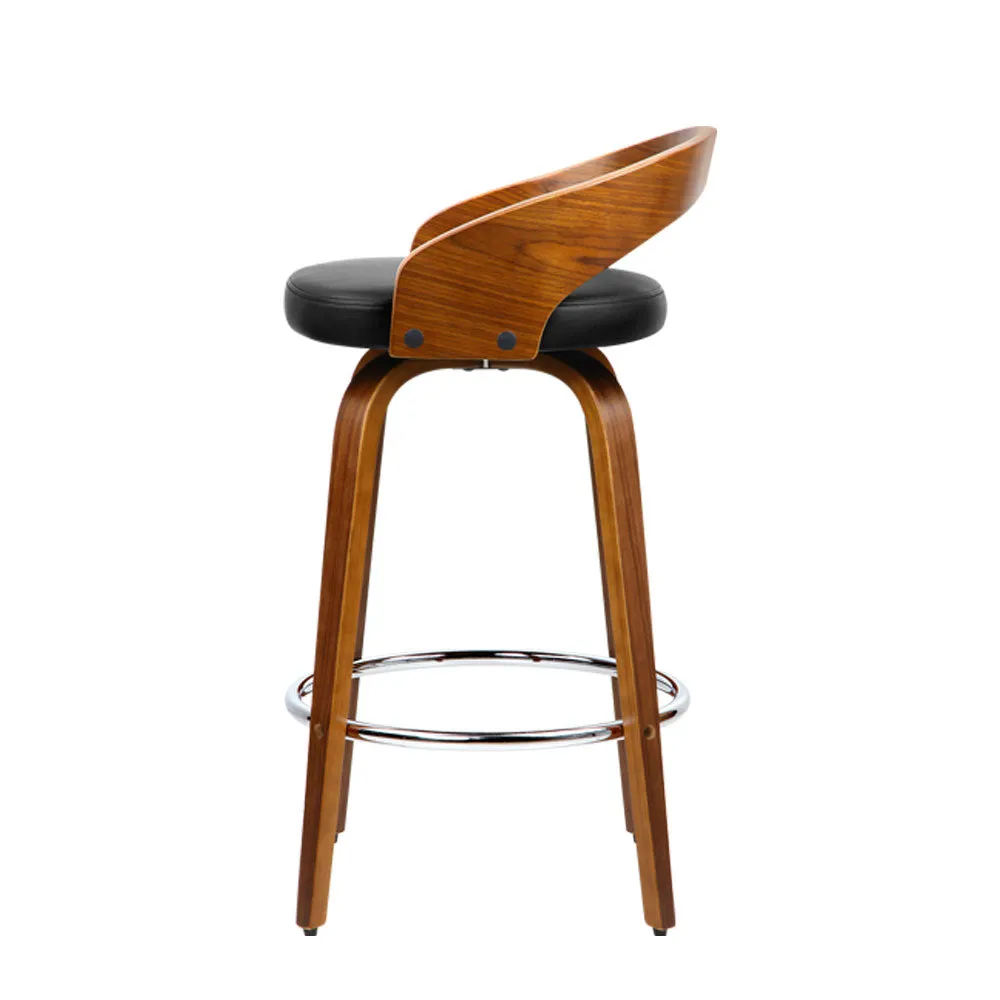 Two Bar Stools Swivel Seat Curving Backrest